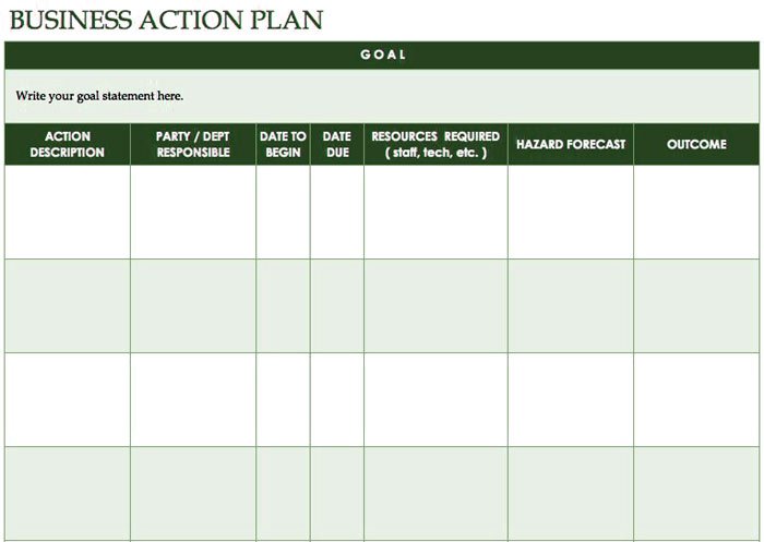 excel action plan template